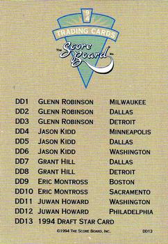 1994 Score Board Draft Day #DD13 Glenn Robinson Back