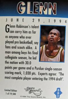 1994 Score Board Draft Day #DD2 Glenn Robinson Back