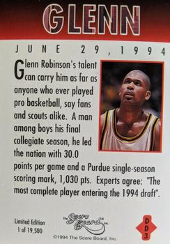 1994 Score Board Draft Day #DD3 Glenn Robinson Back
