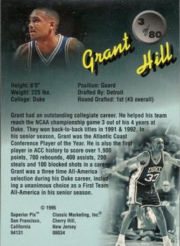 1995 Classic Superior Pix #3 Grant Hill Back