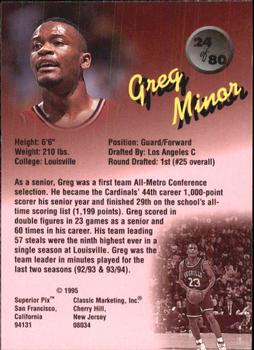 1995 Classic Superior Pix #24 Greg Minor Back