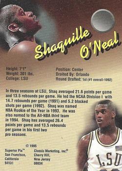 1995 Classic Superior Pix - Autographs #NNO Shaquille O'Neal Back