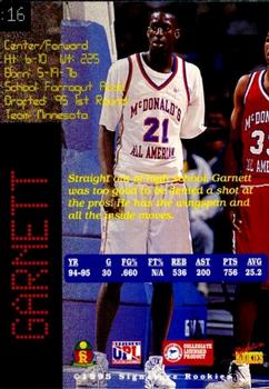 1995 Signature Rookies Prime #16 Kevin Garnett Back