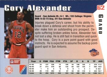 1995 Collect-A-Card #62 Cory Alexander Back