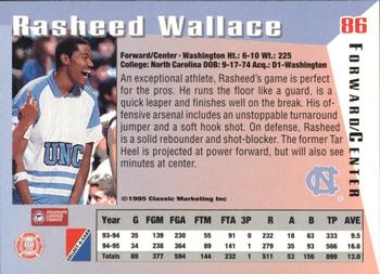 1995 Collect-A-Card #86 Rasheed Wallace Back