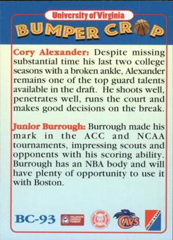 1995 Collect-A-Card #BC-93 Cory Alexander / Junior Burrough Back
