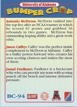 1995 Collect-A-Card #BC-94 Jamal Faulkner / Antonio McDyess / Jason Caffey Back