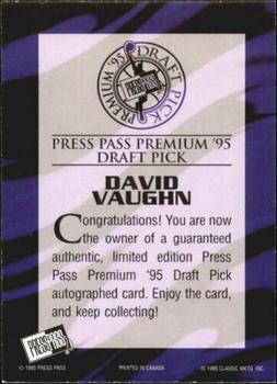 1995 Press Pass Premium Draft Picks - Autographs #NNO David Vaughn Back