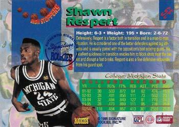 1995 Signature Rookies Draft Day - Show Stoppers Signatures #S5 Shawn Respert Back