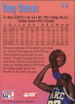 1995 Signature Rookies Kro-Max #13 Tony Dumas Back