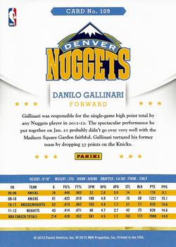 2012-13 Hoops #109 Danilo Gallinari Back