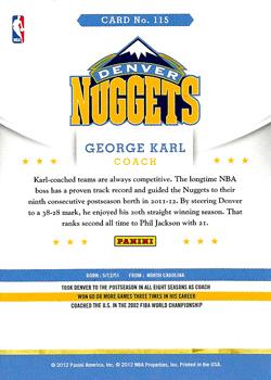 2012-13 Hoops #115 George Karl Back