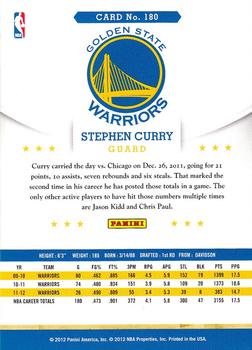 2012-13 Hoops #180 Stephen Curry Back