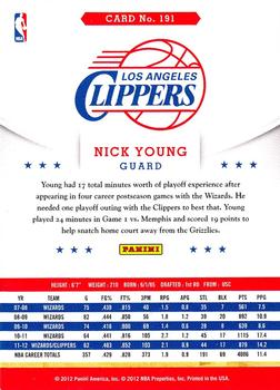 2012-13 Hoops #191 Nick Young Back