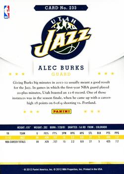 2012-13 Hoops #233 Alec Burks Back