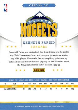 2012-13 Hoops #242 Kenneth Faried Back