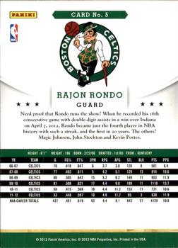 2012-13 Hoops #5 Rajon Rondo Back