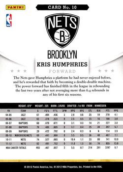 2012-13 Hoops #10 Kris Humphries Back