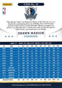 2012-13 Hoops #39 Shawn Marion Back