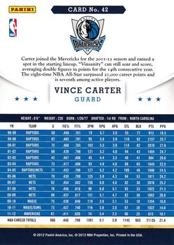 2012-13 Hoops #42 Vince Carter Back