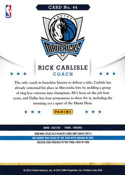 2012-13 Hoops #44 Rick Carlisle Back