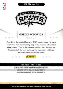 2012-13 Hoops #73 Gregg Popovich Back