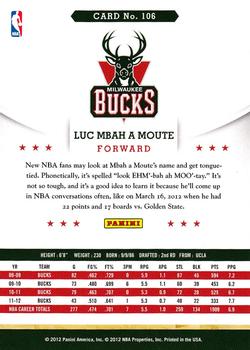 2012-13 Hoops #106 Luc Mbah a Moute Back