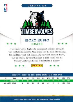 2012-13 Hoops #120 Ricky Rubio Back