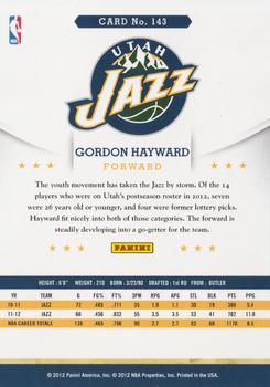 2012-13 Hoops #143 Gordon Hayward Back