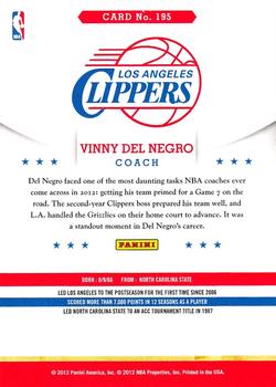 2012-13 Hoops #195 Vinny Del Negro Back
