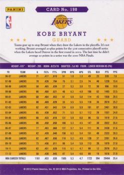 2012-13 Hoops #198 Kobe Bryant Back