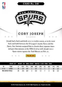 2012-13 Hoops #248 Cory Joseph Back