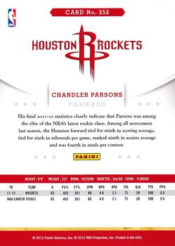 2012-13 Hoops #252 Chandler Parsons Back