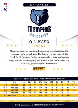 2012-13 Hoops #54 O.J. Mayo Back