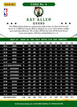 2012-13 Hoops #6 Ray Allen Back