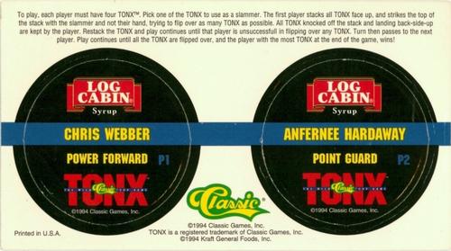 1994 Classic Log Cabin Tonx #P1-P2 Anfernee Hardaway / Chris Webber Back