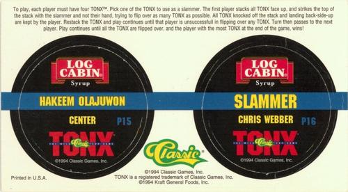 1994 Classic Log Cabin Tonx #P15-P16 Chris Webber / Hakeem Olajuwon Back
