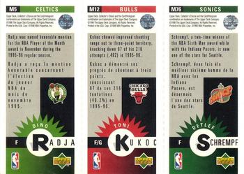 1996-97 Collector's Choice French - Mini-Cards Panels #M76 / M12 / M5 Detlef Schrempf / Toni Kukoc / Dino Radja Back