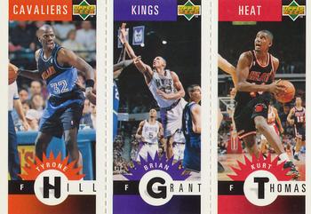 1996-97 Collector's Choice French - Mini-Cards Panels #M16 / M70 / M43 Tyrone Hill / Brian Grant / Kurt Thomas Front