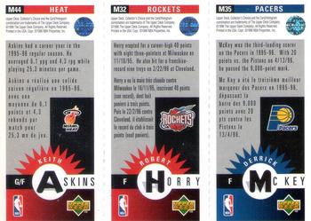 1996-97 Collector's Choice French - Mini-Cards Panels #M35 / M32 / M44 Derrick McKey / Robert Horry / Keith Askins Back