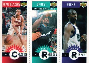 1996-97 Collector's Choice French - Mini-Cards Panels #M68 / M73 / M46 Randolph Childress / David Robinson / Shawn Respert Front