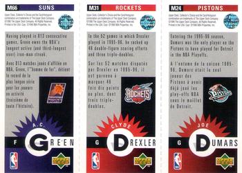 1996-97 Collector's Choice French - Mini-Cards Panels #M24 / M31 / M66 Joe Dumars / Clyde Drexler / A.C Green Back