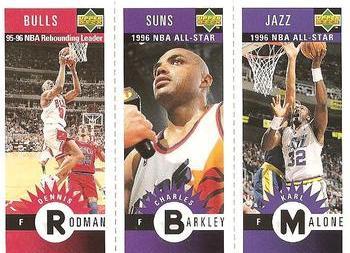 1996-97 Collector's Choice French - Mini-Cards Panels #M14 / M65 / M83 Dennis Rodman / Charles Barkley / Karl Malone Front