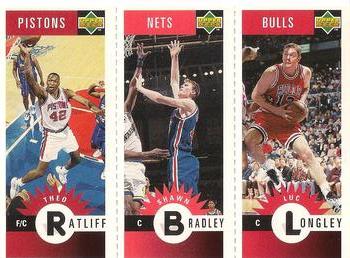 1996-97 Collector's Choice German - Mini-Cards Panels #M26 / M52 / M13 Theo Ratliff / Shawn Bradley / Luc Longley Front