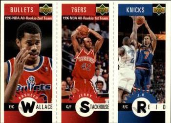 1996-97 Collector's Choice German - Mini-Cards Panels #M89 / M61 / M57 Rasheed Wallace / Jerry Stackhouse / J.R. Reid Front