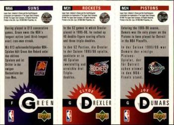 1996-97 Collector's Choice German - Mini-Cards Panels #M24 / M31 / M66 Joe Dumars / Clyde Drexler / A.C. Green Back