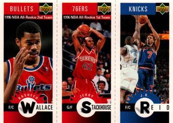1996-97 Collector's Choice Italian - Mini-Cards Panels #M89 / M61 / M57 Rasheed Wallace / Jerry Stackhouse / J.R. Reid Front