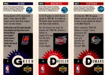 1996-97 Collector's Choice Italian - Mini-Cards Panels #M24 / M31 / M66 Joe Dumars / Clyde Drexler / A.C. Green Back