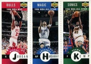 1996-97 Collector's Choice Italian - Mini-Cards Panels #M11 / M60 / M78 Michael Jordan / Anfernee Hardaway / Shawn Kemp Front