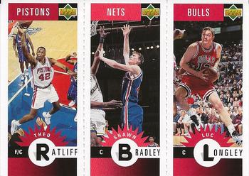 1996-97 Collector's Choice Spanish - Mini-Cards Panels #M26 / M52 / M13 Theo Ratliff / Shawn Bradley / Luc Longley Front